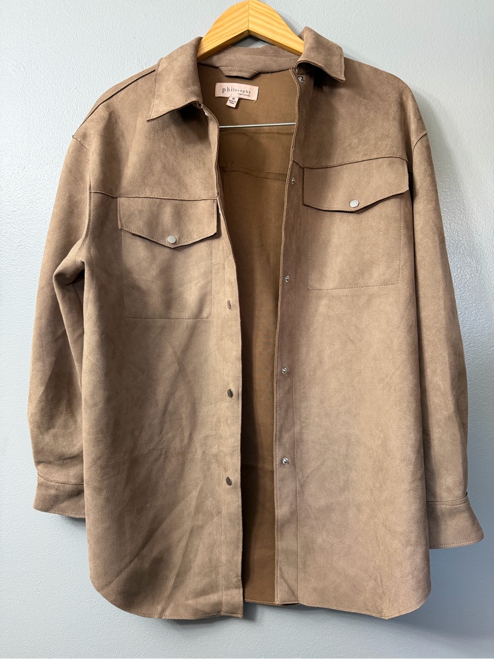 Philosophy tan suede-look snap-front shacket jacket medium